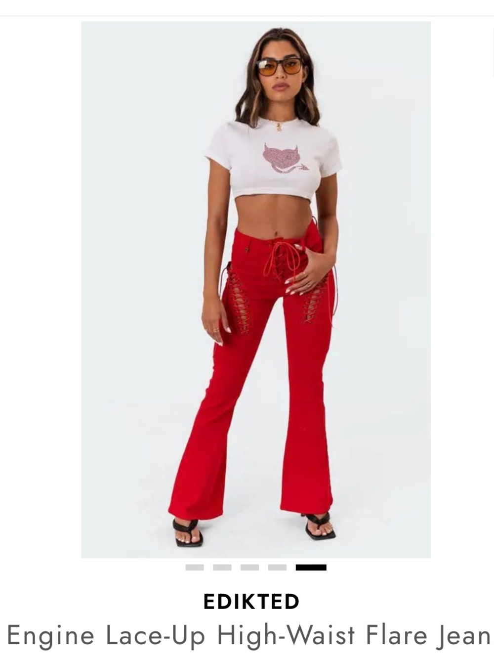 Edikted Dolls Kill Lace Up Vixen Red Flare Bootcut Indie Sleeze Y2K Jeans S